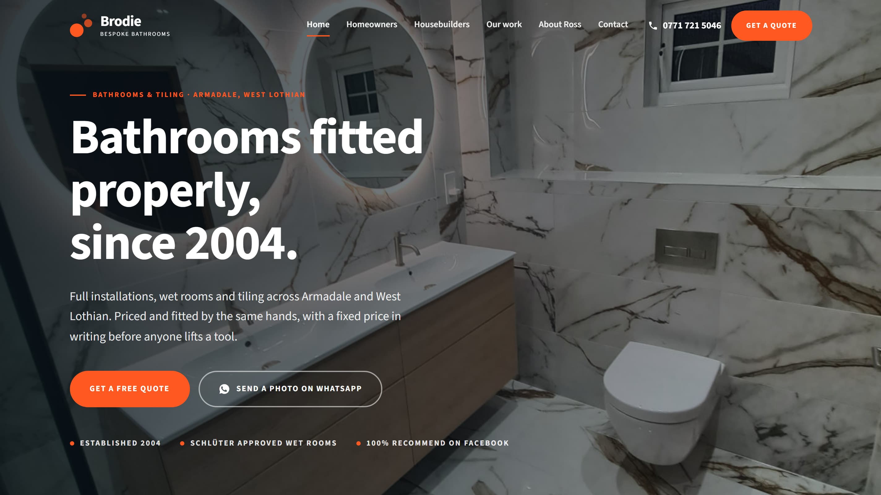 The Brodie Bespoke Bathrooms website we designed and built
